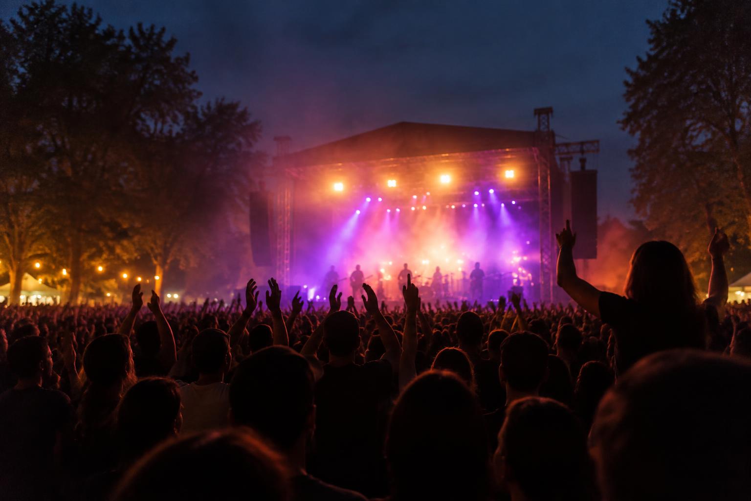 A night concert crowd seen with the naked eye